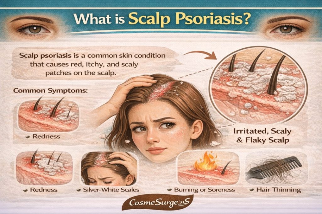 what is scalp psoriasis red scaly patches on scalp with white flakes